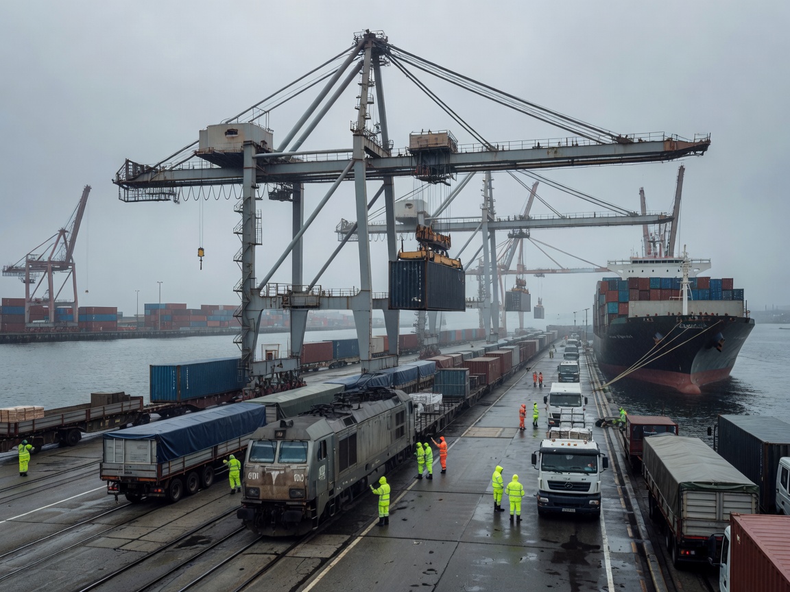 Freight movement near a northern European terminal