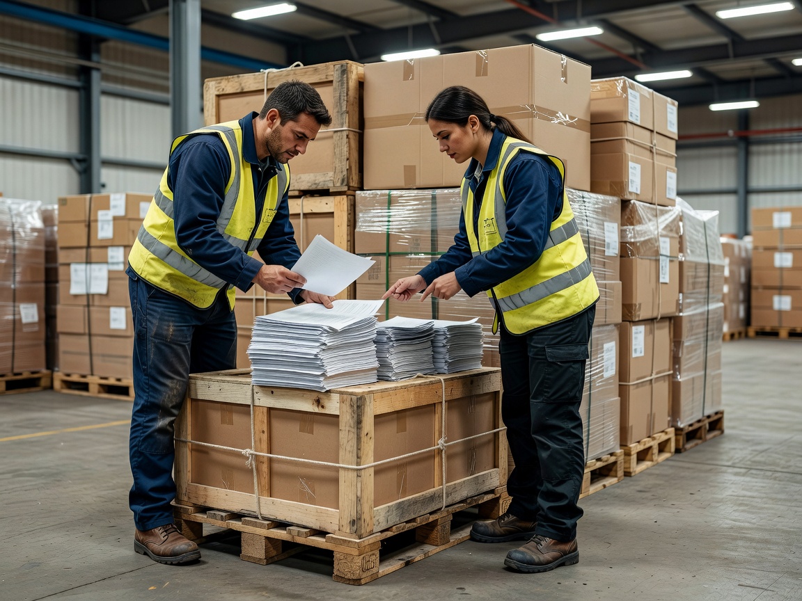 Logistics documents being checked beside freight